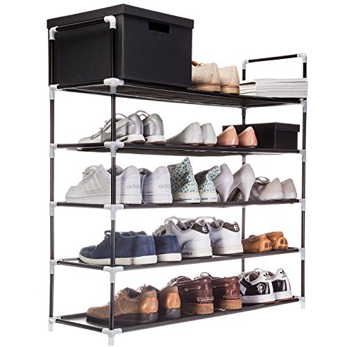 XXL Schuhregal 91 x 88 x 30 cm Schuhablage mit 5 Ablagen für 25 Paar Schuhe als Schuhschrank und Schuhständer - schwarz