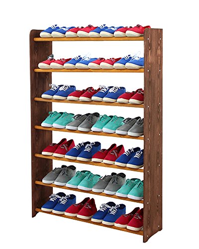 MODO24 Schuhregal Schuhschrank Schuhe Schuhständer RBS- 7-90 (Seiten Dunkelbraun, Stangen in der Farbe Erle)