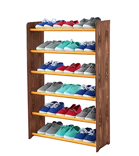 MODO24 Schuhregal Schuhschrank Schuhe Schuhständer RBS- 6-65 (Seiten Dunkelbraun, Stangen in der Farbe Erle)