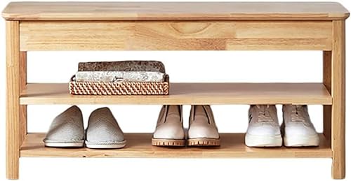 Schuhbank aus massivem Holz, Eingang, Schuhschrank, multifunktionaler Aufbewahrungshocker, 2-lagiges Schuhregal, kann auf langem Hocker sitzen (Color : B, Size : 70 * 33 * 43CM)