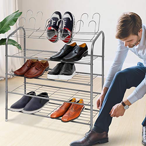MIADOMODO Schuhregal - für 18 Paar Schuhe, 4 Ablageflächen, 6 Schuhhalter, 70x89x27 cm, aus Eisen - Schuhablage, Schuhständer, Schuhschrank