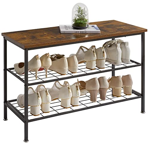 IBUYKE Schuhregal,3 Ebenen Schuhschrank,Schuh-Organizer mit 2 Engmaschigen Gitterablagen,80x30x49.5cm,für Wohnzimmer, Eingang, Mudroom, Flur, Schlafzimmer, Vintagebraun TXJ003H