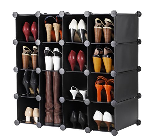 VonHaus 16x Verriegelung Abstellflächen Schuhregal Schrank Boxen. Stellen Sie in jeder Größe und Form. Organisieren Sie Schuhe, Kleidung und Spielzeug. Schwarz