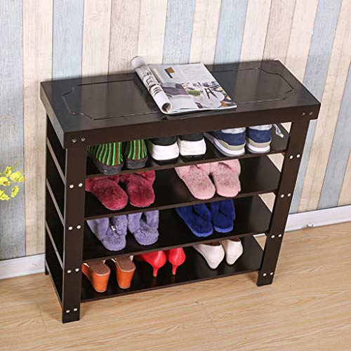 Schuhregal, 4-lagiger Massivholz-Haushaltsaufbewahrungs-Schuhschrank, 76 x 29 x 60 cm (schwarzer Walnuss)