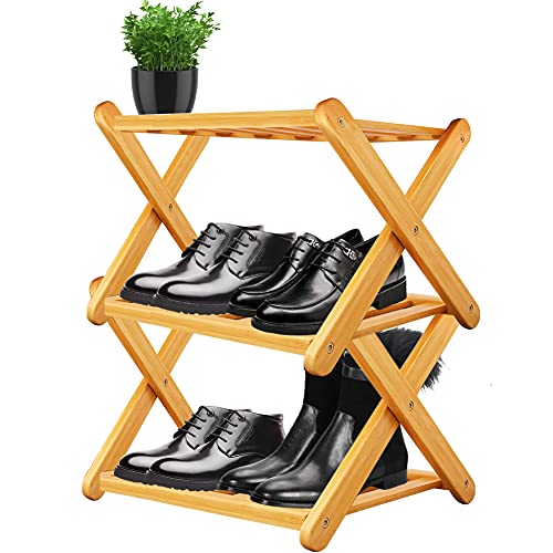 Schuhregal aus Bambus, 3 Etagen, für Eingangsbereich, Flur, Schrank, stabile und langlebige Schuhaufbewahrung aus Holz, 100 % natürlich und erneuerbar, hält bis zu 40 kg, kompakte Größe (40 x 25 x 40