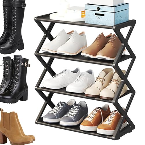 Schuhorganisation – Metall Eisen Schuh, Schuhregal stapelbar | Stauraum Turnschuhe Veranstalter, verstellbarer Halter Schuh für Schlafzimmer Eingang Wohnzimmer Haustür, schwarz, 40 x 19