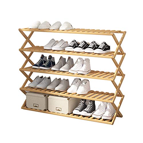 Schuhregal Bambus 5-stufige Faltbare Freistehende Stiefel Regal Aufbewahrungsorganisator Für Wohnzimmer Badezimmer Gang, 100 × 28 × 80 cm