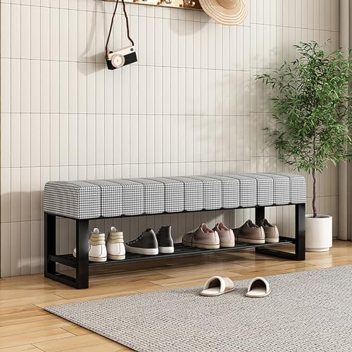 Schuhregal-bank für Den Eingangsbereich, Gepolsterte Bettbank für Schlafzimmer, Metallrahmen, 2-stufiger Schuhaufbewahrungs-organizer mit Kissen für Wohnzimmer, Flur(120x32x45cm(47x12x18inch), A)