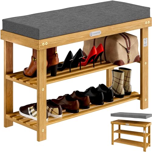 Casaria® Schuhbank mit Sitzfläche FSC®-zertifiziertes Akazien Holz 5cm Polsterauflage abnehmbar Schuhregal Sitzbank Stauraum Schuhschrank