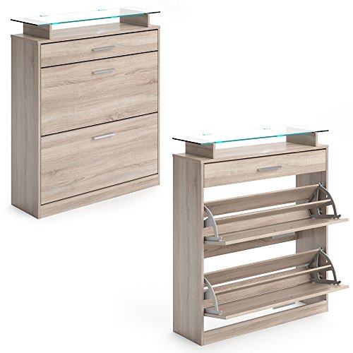 Vicco Schuhschrank Kipper LED Beleuchtung Sideboard Schuhkipper Schuhkommode (Sonoma)