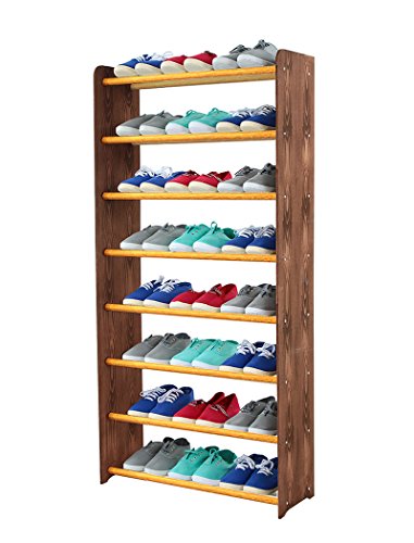 MODO24 Schuhregal Schuhschrank Schuhe Schuhständer RBS-8-65 (Seiten Dunkelbraun, Stangen in der Farbe Erle)