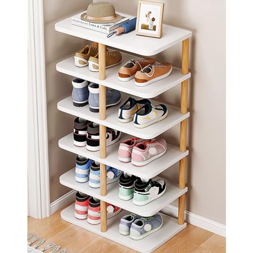 Generisch Kleines Schuhregal aus Holz, Aufbewahrungsschrank für den Eingangsbereich, schmales freistehendes Schuhregal mit 6/7/8 Ebenen für Foyers, Flure, Schlafzimmer – Weiß