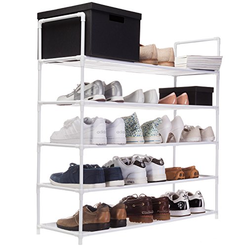 GOODS+GADGETS 91 x 88 x 30 cm Schuhablage mit 5 Ablagen 25 Paar Schuhe als Schuhschrank und Schuhständer   weiß