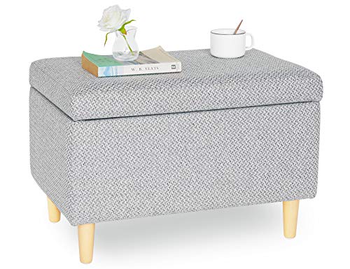 Suhu Sitzbank Gepolsterte mit stauraum, Sofa sitzhocker mit Deckel Pouf hocker schminktisch, sitzwürfel schuhbank truhenbank fußbank aus Leinen mit holzbeine, für Flur Schlafzimmer Wohnzimmer Grau