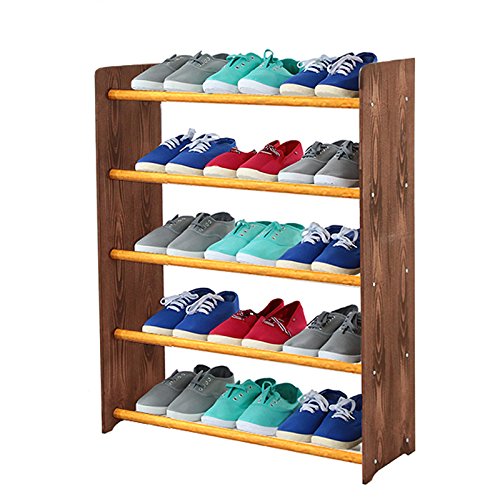 MODO24 Schuhregal Schuhschrank Schuhe Schuhständer RBS-5-65 (Seiten Dunkelbraun, Stangen in der Farbe Erle)