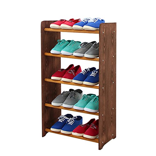 MODO24 Schuhregal Schuhschrank Schuhe Schuhständer RBS-5-45 (Seiten Dunkelbraun, Stangen in der Farbe Erle)