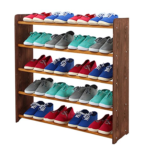 MODO24 Schuhregal Schuhschrank Schuhe Schuhständer RBS-5-90 (Seiten Dunkelbraun, Stangen in der Farbe Erle)