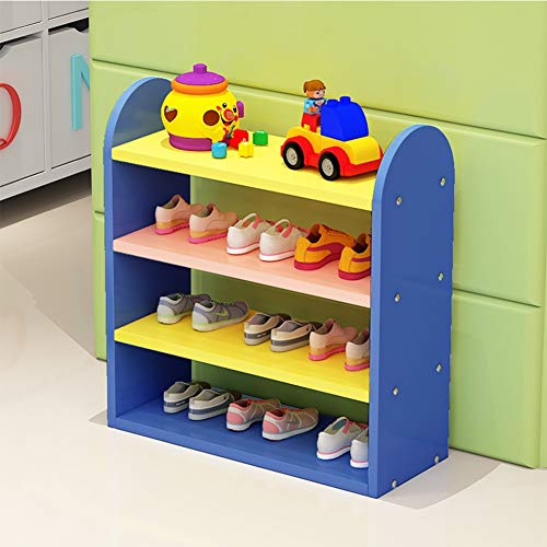 GWF Kinder Schuhregal Organizer Holz Bunte Kinder Ständer für Tür Halle Schlafzimmer Balkon kleine platzsparende Regal 4 Tier stapelbar Schuhregal Storage Organizer PlatzsParender Schuhschrank