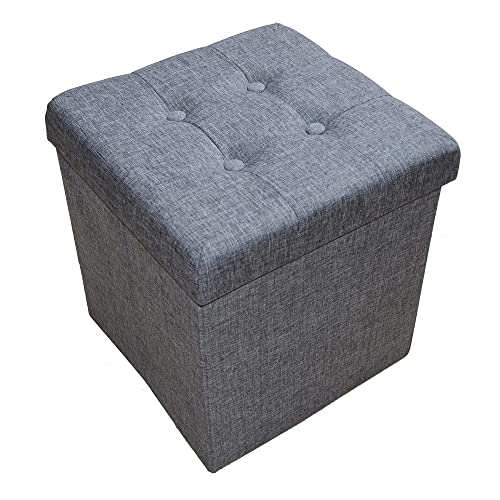 Style home Sitzhocker Sitzbank mit Stauraum, Faltbare Aufbewahrungsbox Sitztruhe Sitzwürfel Fußablage, belastbar bis 300 kg, aus Leinen, 38 * 38 * 38cm (Grau)