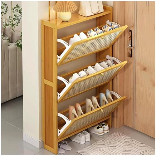 Generisch Schuhregal Bambus-Schuhregal schmal Holz-Schuhregal Organizer tragbarer Schuhschrank Aufbewahrungsschrank freistehender Schuhschrank Schuh-Organizer für Flur Eingang (Größe: 70 x 17