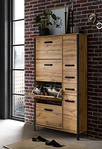 Schildmeyer Schuhschrank Hako 701651, Eiche Landhaus Dekor, 91 x 30,5 x 169,2 cm