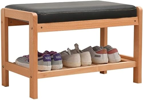 Schuhbank aus Holz mit Sitzkissen, einstöckiges Schuhregal für Flureingang 2 Farben 3 (Color : #1-PU Cushion, Size : 85×33.5×40cm)