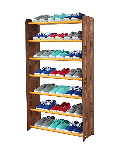 MODO24 Schuhregal Schuhschrank Schuhe Schuhständer RBS-7-65 (Seiten Dunkelbraun, Stangen in der Farbe Erle)