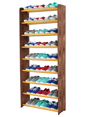 MODO24 Schuhregal Schuhschrank Schuhe Schuhständer RBS-9-65 (Seiten Dunkelbraun, Stangen in der Farbe Erle)