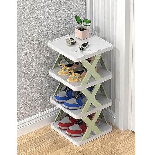 Vertikales Schuhregal mit stapelbarem Design für Eingangsbereich und Flur, platzsparender Aufbewahrungsschrank für Schuhe, freistehender Schuhständer aus Kunststoff (Grün, 10,24 Zoll B x 9,4