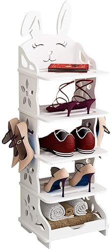 Habiba Schuhregal Kinderzimmer-Schuhregal weiß, bodenstehend, Kaninchen, Kinder, Holz, Aufbewahrung, Organizer, niedliche Bücherregale, Eingangsbereich, Möbel Robust