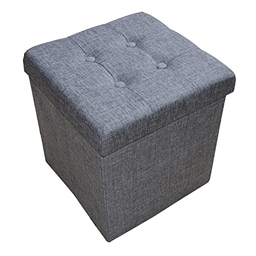 Style home Sitzhocker Stauraum, Faltbare Aufbewahrungsbox Sitztruhe Sitzwürfel Fußablage, belastbar bis 300 kg, aus Leinen, 38*38*38cm (Grau)