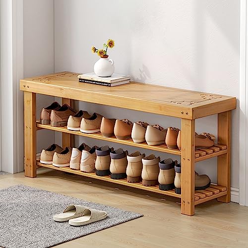 Bambus-Schuhregal für den Eingangsbereich, 3-stöckiges Schuhregal aus Holz mit 50 cm Breite, ideal für Flur, Haustür und Wohnzimmer