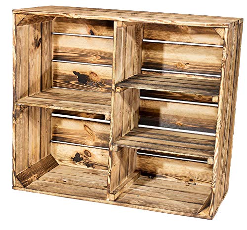 2er Set geflammter Holzschrank mit 3 Mittelbretter und Trennbrett - flammbierter Schrank aus Holz - Obstkisten Holzkisten Regalkisten Kistenregal Schuhschrank Schuhregal Bücherregal 77x68x35cm