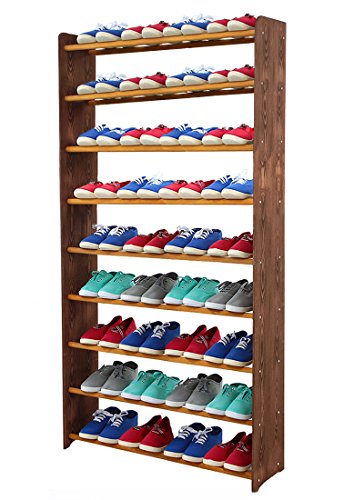 MODO24 Schuhregal Schuhschrank Schuhe Schuhständer RBS-9-90 (Seiten Dunkelbraun, Stangen in der Farbe Erle)