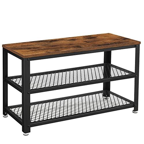 VASAGLE Schuhbank, schuhregal Holz Metall, Aufbewahrung für Schuhe, 30 x 73 x 45 cm, für Eingangsbereich, Flur, Wohnzimmer, Metallgestell, Industrie-Design, vintagebraun-schwarz LBS73X
