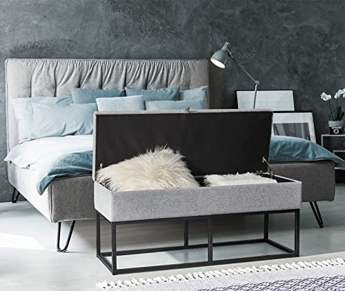Sitzbank mit Stauraum – Praktische Sitztruhe für Schlafzimmer oder Flur, Bettbank mit Sitzpolster, viel Stauraum und modernes Design – Grau