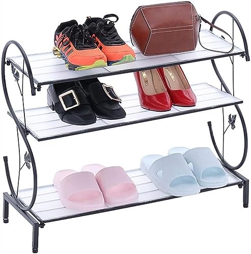 CVQJL Schuhregal aus Eisen, mehrschichtig, einfaches Schuhregal, Aufbewahrung, Metallschuhständer, erweiterbares und verstellbares Schuhregal (Farbe: Schwarz)