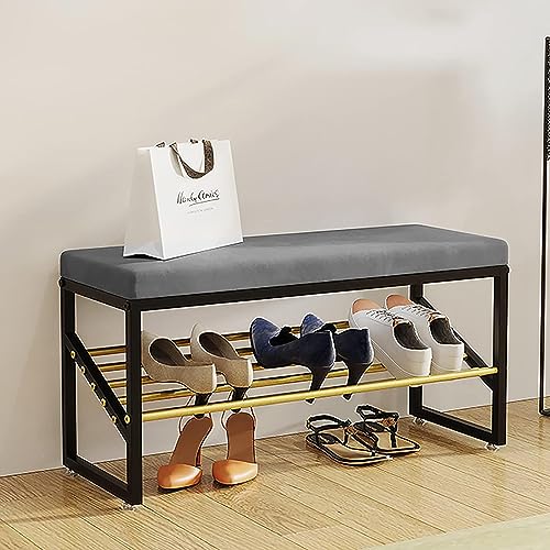 CATANK Samt-Schuhbank für den Eingangsbereich, Bequeme Polsterbank, Schuhregal, Bank, Schuh-Organizer, Möbel, Moderne Eingangsbank, Sitzbank, Schuhaufbewahrung, Grau, 60 x 30 x 40 cm (24