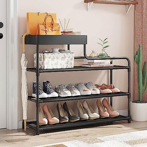 Minimalistisches, kreatives, mehrschichtiges Schuhregal aus Eisen und Kunststoff, stapelbare Schuh- und Stiefel-Organizer für den Schrank, Schlafzimmer, Flur (80 cm B x 21 cm T x 80 cm H, Schwarz A)