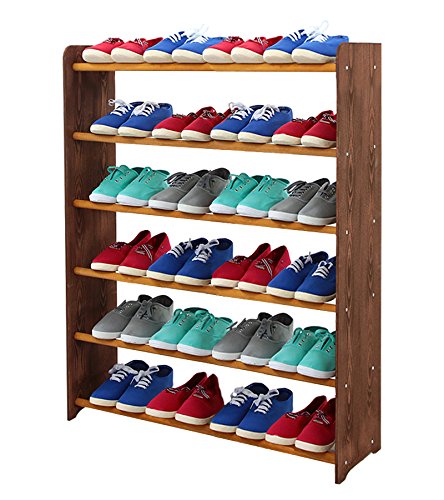 MODO24 Schuhregal Schuhschrank Schuhe Schuhständer RBS-6-90 (Seiten Dunkelbraun, Stangen in der Farbe Erle)