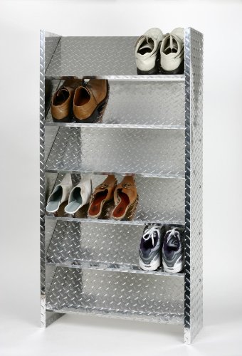 Schuhregal Metall ALU, 125 x 60 x 26 cm, 18 Paar, 6 Böden, glänzend, Marke: Szagato, Made in Germany (Design-Schuhschrank 60cm breit; Regal für Schuhe)