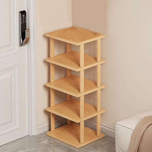 Vertikales Schuhregal aus Bambus für kleine Räume, 5 Etagen, platzsparend und stilvoll, schmales Schuhregal aus Holz für enge Räume, hoher Schuhregal (77 x 25 x 23 cm)