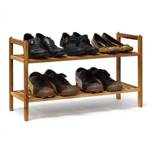 Relaxdays Schuhregal Walnuss stapelbar H x B x T: 40,5 x 69 x 26 cm Schuhablage mit 2 Ablagen für ca. 6 Paar Schuhe Holz Schuhrschrank zum aufeinander stellen aus Nuss, natur braun