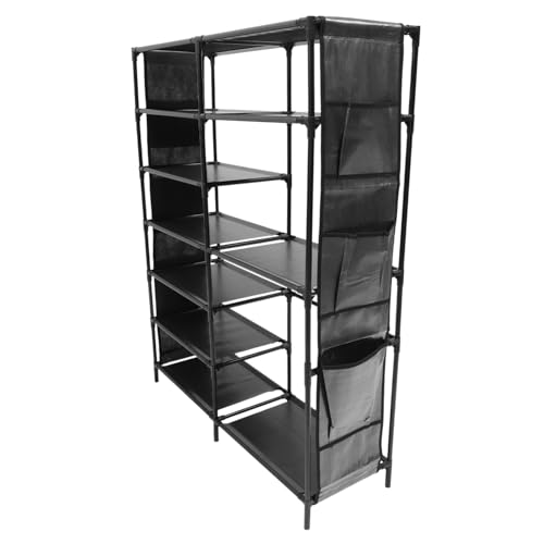 TINEASUR Schuhregal Lagerregal Mehrschichtiger Organizer PP Eisen Schwarz Stabiles Vlies für Haushaltsschuhe Regal