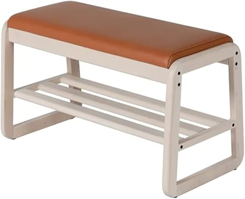 Schuhregal Bank Holz Aufbewahrungsbank 2 Etagen Schuhbank Gepolsterter Hocker Eingangsbank Schuhständer (Color : Orange, Size : 72 * 36 * 40cm)