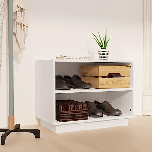 FENLAX Schuhregal Eingangsbereich Weiß 60x34x45 cm Massivholz Kiefer Schuhaufbewahrung Schuh-Organizer Holz Schuhständerschrank Stauraum Schrank für Flur Schlafzimmer Schuhschrank