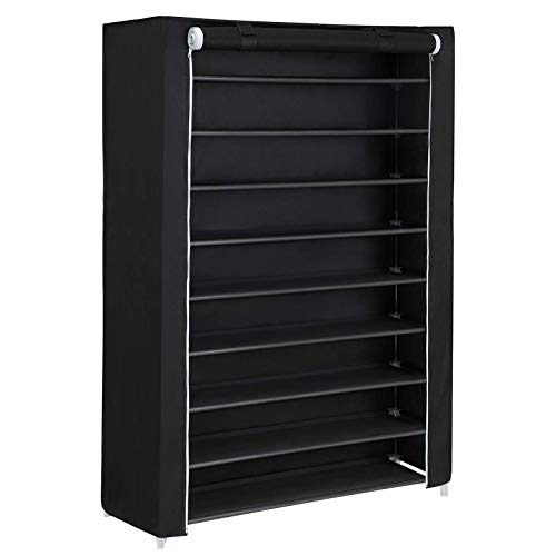SONGMICS 10 Ebenen Schuhregal für 54 paar Schuhe Schuhschrank Stoffschrank schwarz 100 x 28 x 162 cm RXJ00H