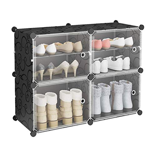 GHCXY Schuhregale Organizer, Kunststoff Kinder Schwarz Kreative Staubdichte Schließfächer Multifunktionsschuh Fachbereich Saver Schuhschrank Collect Sunstry Storage Stand Regal,Schwarz,3 Stufe