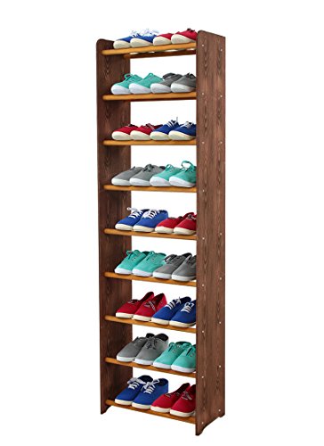 MODO24 Schuhregal Schuhschrank Schuhe Schuhständer RBS-9-45 (Seiten Dunkelbraun, Stangen in der Farbe Erle)