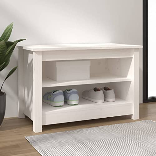 HINSD Schuhbank weiß 70x38x45,5 cm Massivholz Kiefer - Farbe: weiß - Material: Kiefer massiv